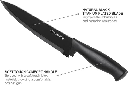 Kitchen Knife Set with Magnetic Strip, Black Cooking Knives, Sharp Stainless Steel Chef Knife Set for Meat & Veggies