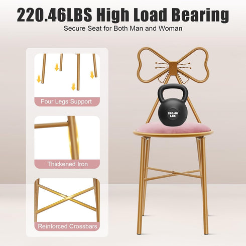 LOYALHEARTDY Modern Makeup Vanity Chair Stool Pink Bow Vanity Chair Cute Butterfly Stool Princess Chairs with Bow Knot
