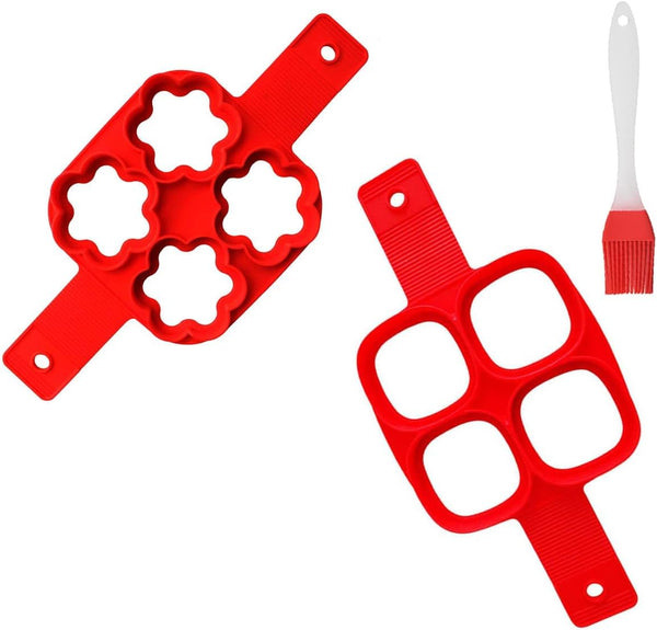 Flip N Cook Silicone Pancake Mold, 2pcs (Flower + Square)