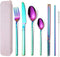 AARAINBOW 7 Pieces Stainless Steel Flatware Set, Portable Reusable Cutlery Set with Knife Fork Spoon Straws