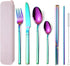 AARAINBOW 7 Pieces Stainless Steel Flatware Set, Portable Reusable Cutlery Set with Knife Fork Spoon Straws
