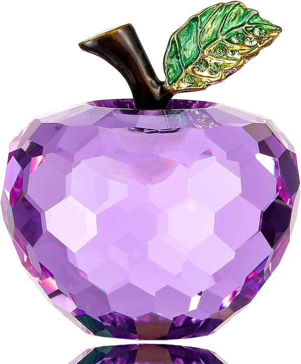 Crystal Apple Figurine Paperweight, Handmade Purple Statue Ornament, Collectible Home Decoration, Gift Box Included