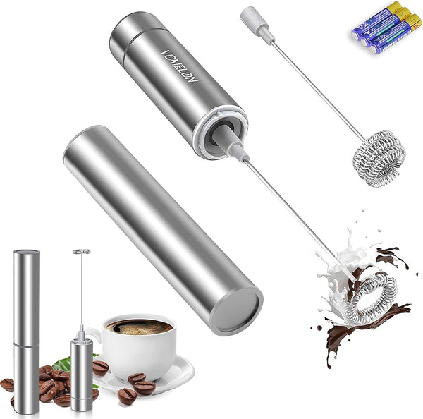 VOMELON Milk Frother Handheld, Battery Operated Travel Coffee Frother Milk Foamer Drink Mixer