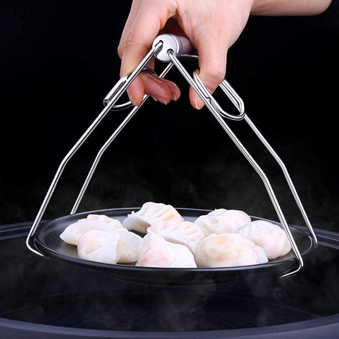 Folding Hot Dish Plate Clip - Stainless Steel Bowl Clip Holder for Kitchen Home Restaurant Cooking