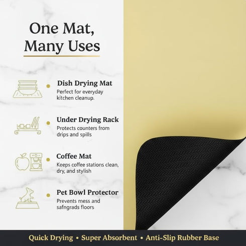 16" 18" Countertops Counter Dish Drying Mat Super Absorbent x Coffee Mat for Non-Slip Drying Mat for Kitchen Easy