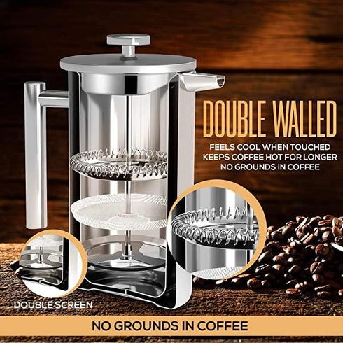 Utopia Kitchen 50 Oz Stainless Steel French Press Coffee Maker, Portable Travel Coffee Press for Camping and Cold Brew