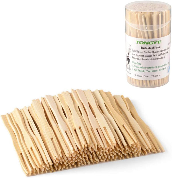 Mini Bamboo Forks 3.5 inch, 110 PCS Cocktail Appetizer Forks, Disposable Tiny Food Picks for Charcuterie