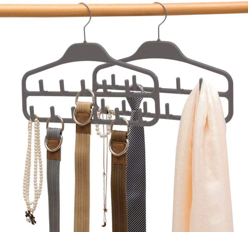 ELONG HOME 2 Pack Belt Hanger, Gray Sturdy Organizer with 360 Degree Swivel, 11 Large Hooks for Closet