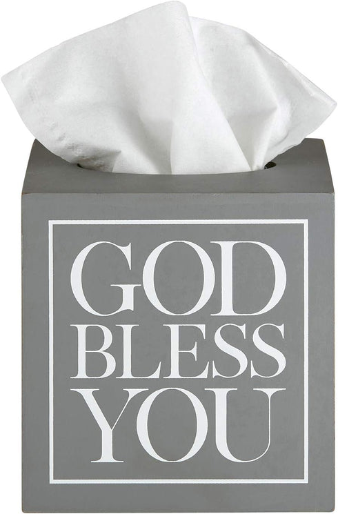 Creative Brands Faithworks, God Bless You Wooden Tissue Box Cover, Small, Grey