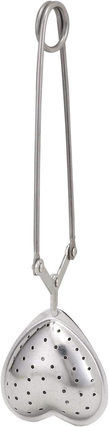 HIC Long Handled Snap Tea Infuser, Heart Shape, 18/8 Stainless Steel Mesh, 1.75-Inch