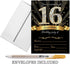 25 Sweet Sixteen Black Double-Sided Party Invitations Kit, 5x7, with Gold Metallic Pen and Envelopes