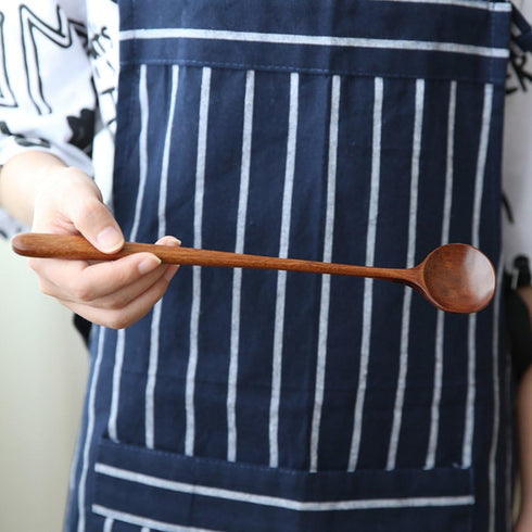 Long Wooden Spoons, 5 Pieces Korean Style 10.9 inches, 100% Natural Wood for Soup Mixing Kitchen Tools