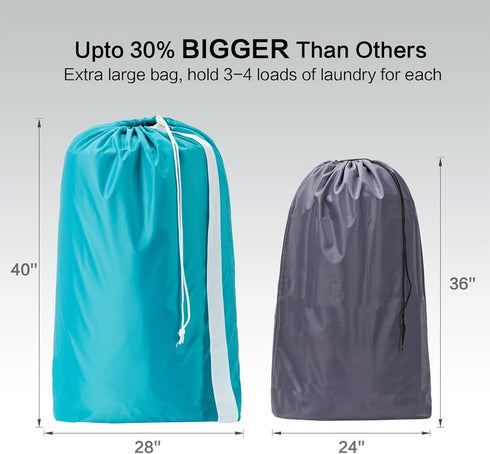HOMEST 2 Pack XL Nylon Laundry Bag with Strap, Large Organizer for Up to 4 Loads of Laundry, Black and Sky Blue
