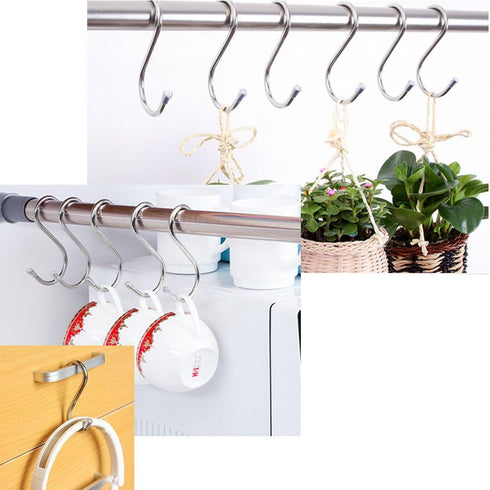 GCA 10 Pack 304 Stainless Steel Heavy-Duty S Shaped Hooks for Kitchen Pot Pan Hanger