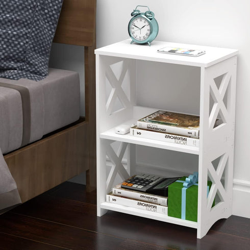 pikpuk Side Table, Narrow End Table with Storage Shelf, Minimalist Bedside Tables Nightstand, Small Bookshelf Bookcase