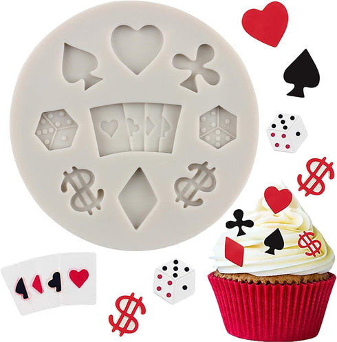 3D Casino Themed Poker Silicone Molds, Mini Heart Molds for Cake Decorating, Cupcake Topper, Candy Set of 1