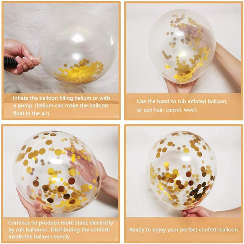 Black and Gold Confetti Balloons, 50 Pack 12inch White Latex Party Balloon Set for Decorations