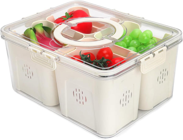 shopwithgreen Fruit Storage Containers with Lid and Handle, 4 Removable Colanders for Fridge, Portable Food Box