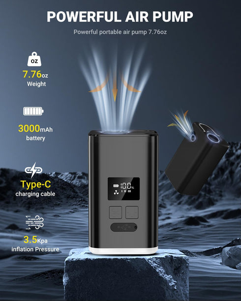 Portable Air Pump for Inflatables, Electric Mattress Pump with 3000mAh Battery for Camping and Pool Floats