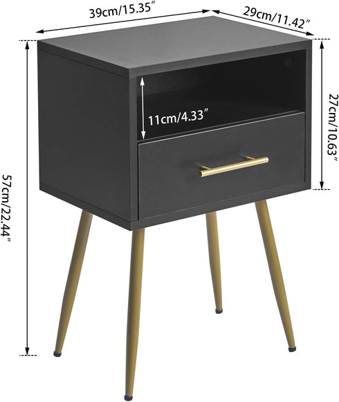 UWNS004B IBUYKE Nightstand, Mid Century Modern Night Stand, Bedside Table with Drawers and Open Storage Shelf, End Side