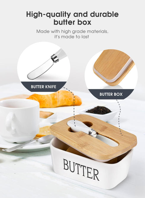 Countertop Butter Dish with Lid: Large Butter Dish for - Ceramic Butter Keeper Container with Knife and High Quality