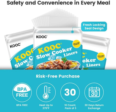 KOOC Slow Cooker Liners 30 Count, 10x13 inch Disposable Pot Liners for 1.5QT to 2QT Pot, BPA Free