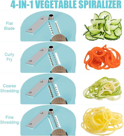 4-IN-1 Badelite Vegetable Spiralizer Rotating Blade Veggie Spiralizer Zucchini Noodle Maker with Strong Suction Cup