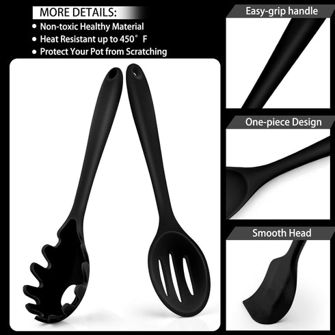 Kitchen Cooking Utensils Set of 7, P&P CHEF Heat-proof Spatula for Nonstick Cookware, Black