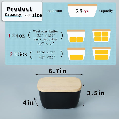 4 HAOTOP Porcelain Butter Dish Perfect for Sticks of Butter,Butter Container Large Ceramics Butter Holder with Lid