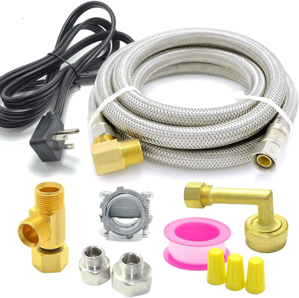 Universal Dishwasher Installation Kit, 12 Ft Stainless Steel Hose with Burst Proof Water Supply Line & 3/8" Compression