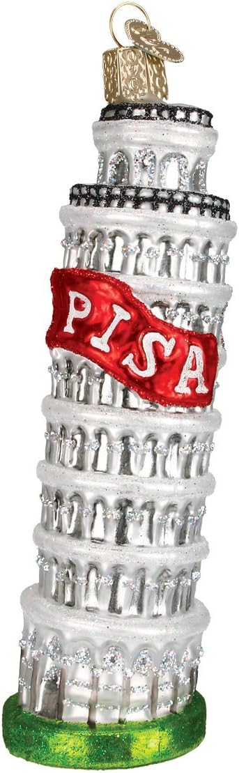 Old World Christmas Glass Blown Ornament with S-Hook and Gift Box - Location Collection (Leaning Tower of Pisa)