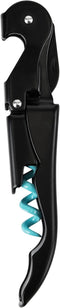True Brands TrueTap Double Hinged Waiters Corkscrew, Stainless Steel Wine Key with Foil Cutter, Black Blue, Set of 1