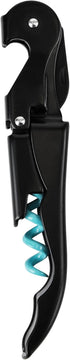 True Brands TrueTap Double Hinged Waiters Corkscrew, Stainless Steel Wine Key with Foil Cutter, Black Blue, Set of 1