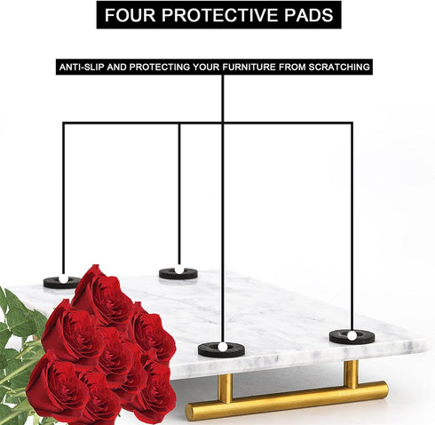12" DEAYOU Decorative Tray with Gold Handles, Natural Marble Stone Tray, Nightstand Serving Tray with Metal Handle