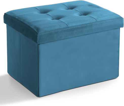 LINMAGCO Storage Ottoman Folding Foot Stool Velvet Foot Rest with Padded Modern