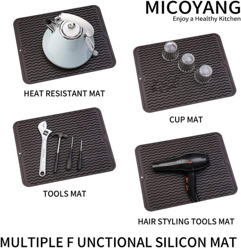 Silicone Dish Drying Mat | Eco-friendly, Heat-resistant Kitchen Counter or Sink Mat, 16 x 12 inches