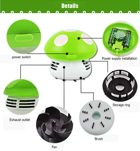 Mini Cute Table Dust Vacuum Cleaner Mushroom Shaped Portable Corner Desk Vacuum Cleaner Mini Cute Vacuum Cleaner Dust Sweeper(Green) by Aliotech