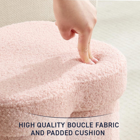 12" Inch Ornavo Home Pink Boucle Storage Ottoman Cube Flower-Shaped Footstool with Hidden Storage, Faux Teddy Fur Foot