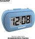 Sharp Digital Alarm Clock, Tactile Case with Soft Rubberized Finish, Battery Operated, Blue Backlight on Demand,