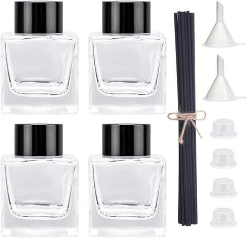 Agidea 4PCS Refillable Fragrance Glass Diffuser Bottles with 20pcs Reeds Sticks & Black
