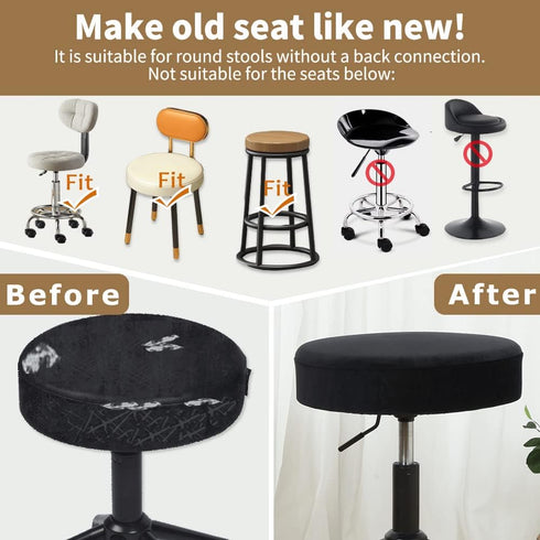 Dia.11-13" Black,1 Count) SINOSSO Bar Stool Cover, Super Soft Velvet Round Stretchy Washable Dustproof Slipcover