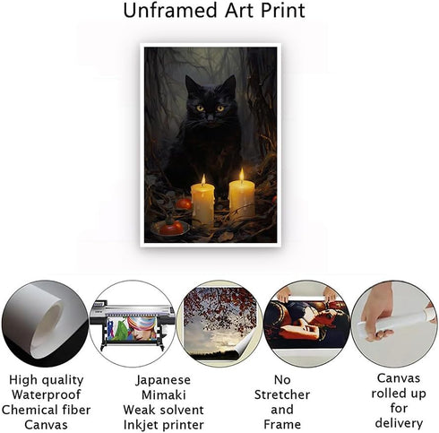 Kisappeared Vintage Gothic Wall Art Black Cat Candle Poster Halloween Artwork Print Canvas Victorian Style Dark