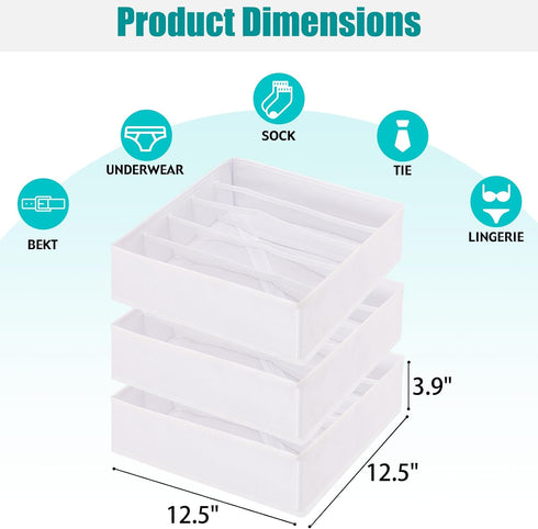 Bra Storage Drawers Organizer - Foldable Clothing Underwear Drawer Dividers, 3 Pack Storage Cube Bins for Bra, Socks,