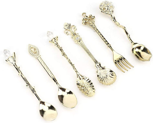 6Pcs/Set Fdit Vintage Carved Coffee Spoon Teaspoon Retro Zinc Alloy Dessert Coffee Tableware Spoons Cutlery