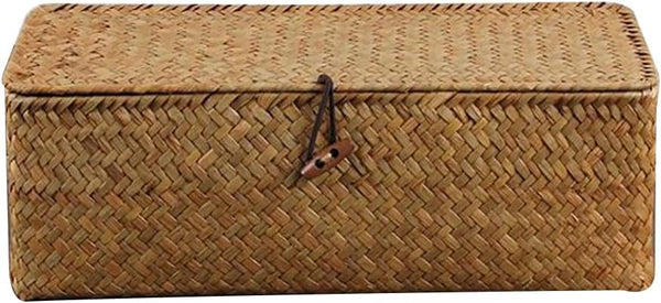 Handwoven Wicker Storage Basket with Lid, 3 Compartment Toilet Paper Holder for Bathroom, Kitchen Organizer Bin