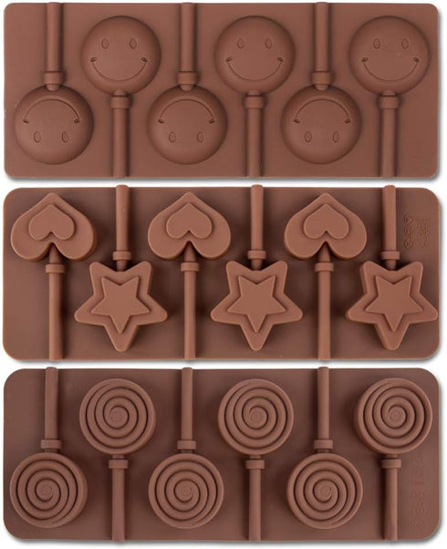 6 Cavity Silicone Lollipop Mold, Christmas Candy Mold, Round, Stars & Hearts, Bowknots, Smile Faces Shape, 5 PCS, 130
