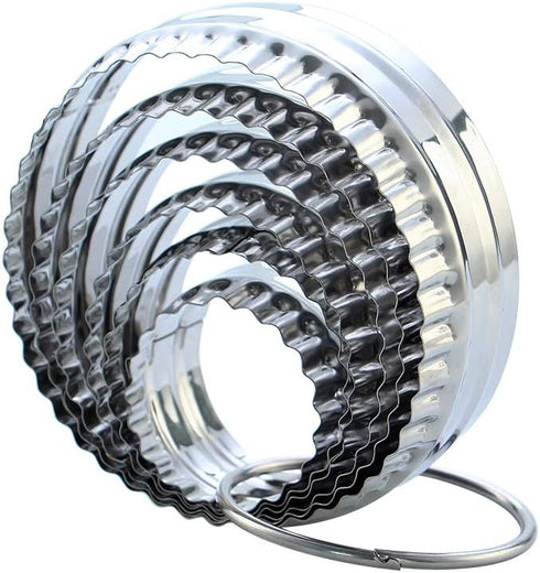 Fluted Cookie Cutters Set of 6 Pieces, Round Biscuit Cutters, Double Sided Stainless Steel