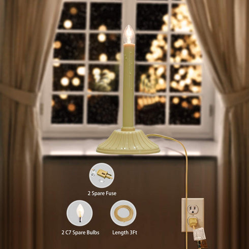 GOOTHY 1 Light Electric Window Candles, 2 Pack Christmas Candle Lights with 4 C7 Clear Bulbs, Ivory