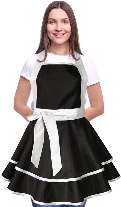 Violet Mist Retro Aprons for Women, Cute 50s Vintage Black Lady Apron, Adjustable Bid Waist Kitchen Gift