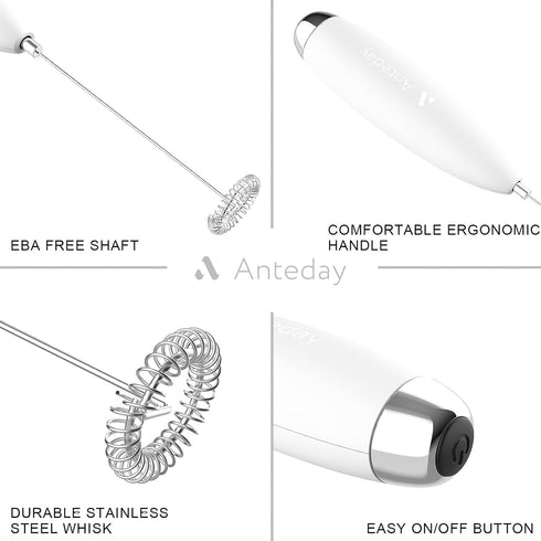 Milk Frother, Electric Whisk, Matcha Whisk, Upgraded Matcha Whisk Drink Mixer Electric Mini Whisk Hand Frother Mini Foamer Coffee Mixer for Lattes Cappuccino Frappe Matcha Hot Chocolate, White